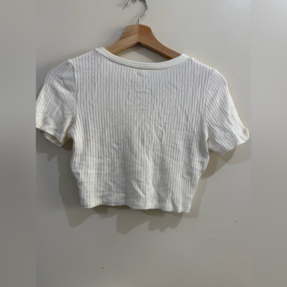 Reformation White Ribbed Button-Front Crop Top - Picture 3 of 4